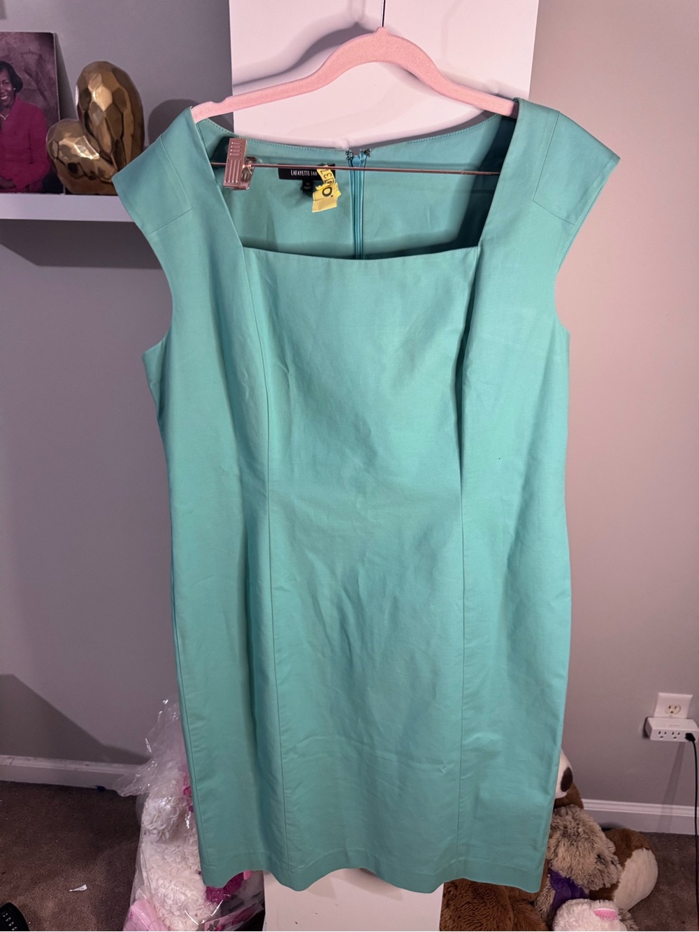 Lafayette 148 New York Aqua Square Neck Sheath Dress Size 14 - Picture 8 of 10